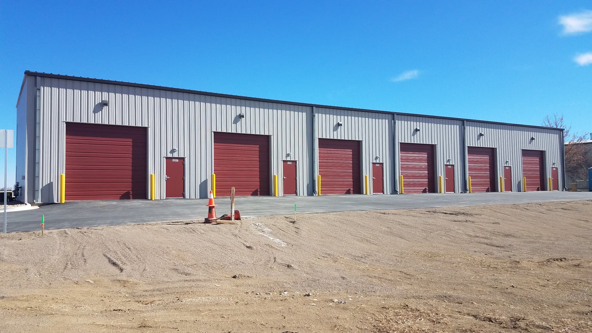 New steel building with oversized garage doors